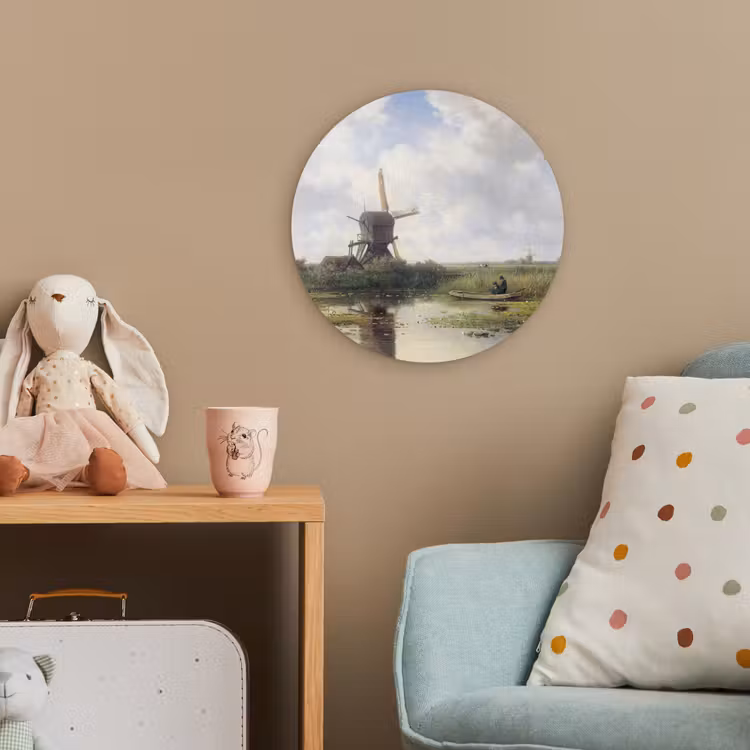 Molen - Willem Roelofs - Oude meesters - Kunst Wandcirkel kunststof plaat 5mm dik klein -tsfeer1_kind