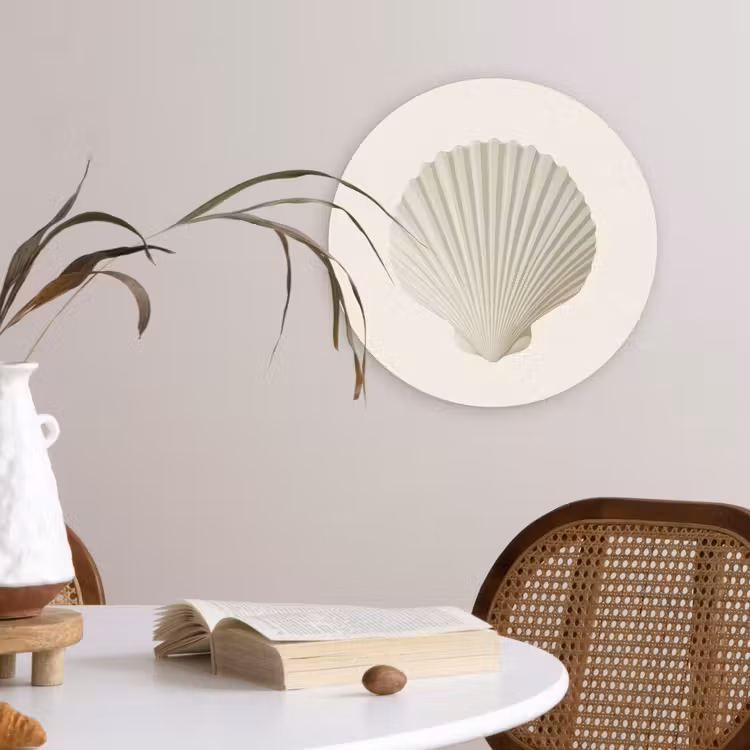 Schelp - Minimalistisch - Wit Wandcirkel kunststof plaat 5mm dik klein -sfeer4