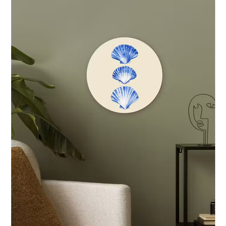 Schelpen - Blauw - Beige Wandcirkel kunststof plaat 5mm dik klein -sfeer3