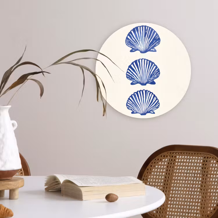 Schelpen - Blauw - Patroon Wandcirkel kunststof plaat 5mm dik klein -sfeer4