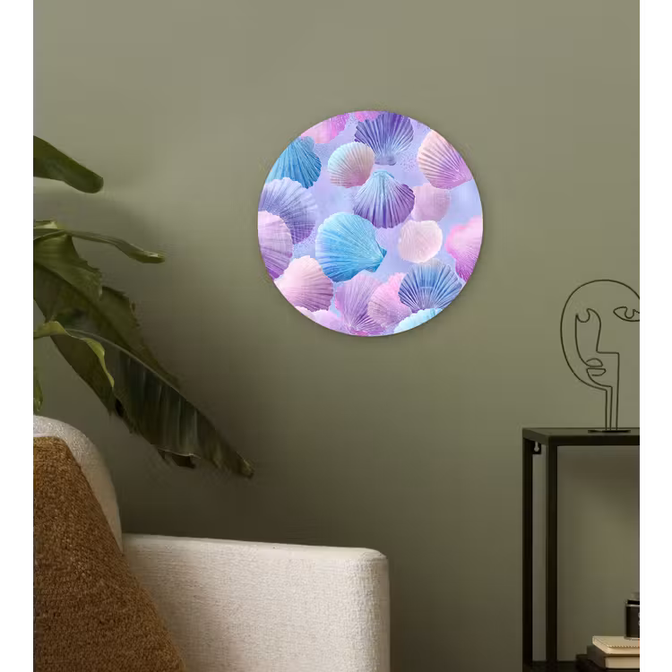 Schelpen - Paars - Blauw - Patroon Wandcirkel kunststof plaat 5mm dik klein -sfeer3