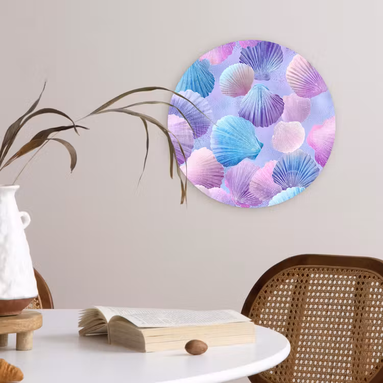 Schelpen - Paars - Blauw - Patroon Wandcirkel kunststof plaat 5mm dik klein -sfeer4