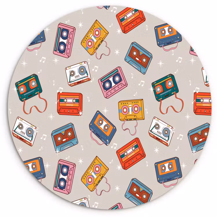 Muziek - Cassette - Patroon Wandcirkel kunststof plaat 5mm dik klein 188 -3d