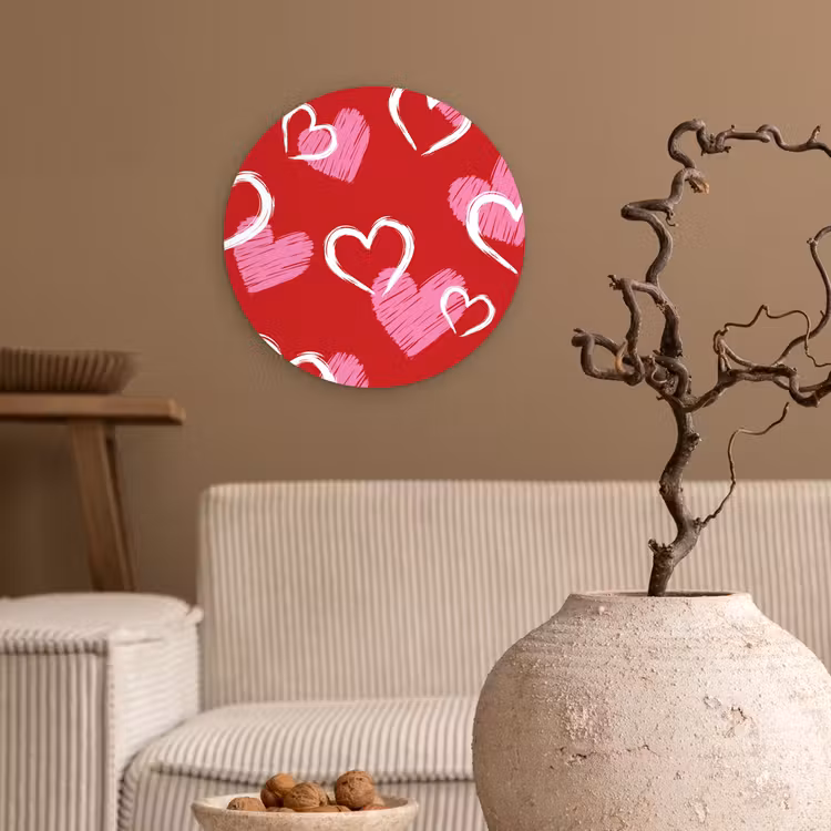 Patroon - Hartjes - Roze - Valentijn Wandcirkel kunststof plaat 5mm dik klein -sfeer1