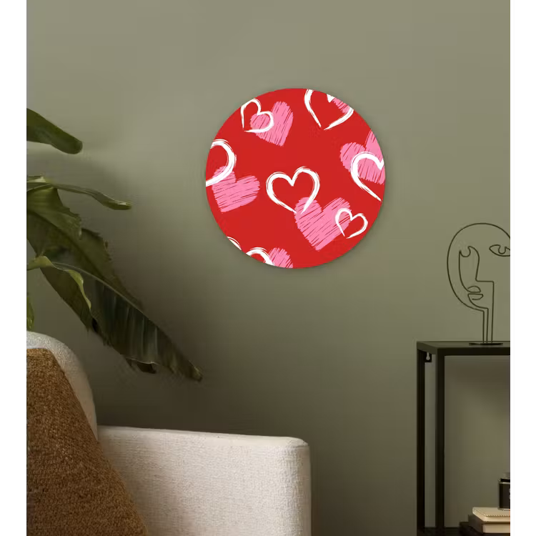 Patroon - Hartjes - Roze - Valentijn Wandcirkel kunststof plaat 5mm dik klein -sfeer3
