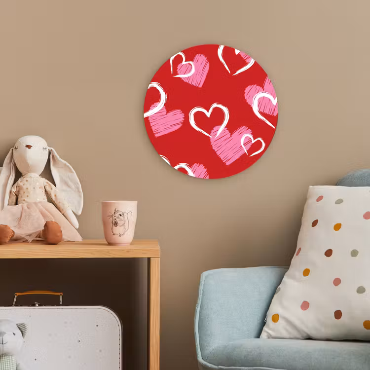 Patroon - Hartjes - Roze - Valentijn Wandcirkel kunststof plaat 5mm dik klein -tsfeer1_kind