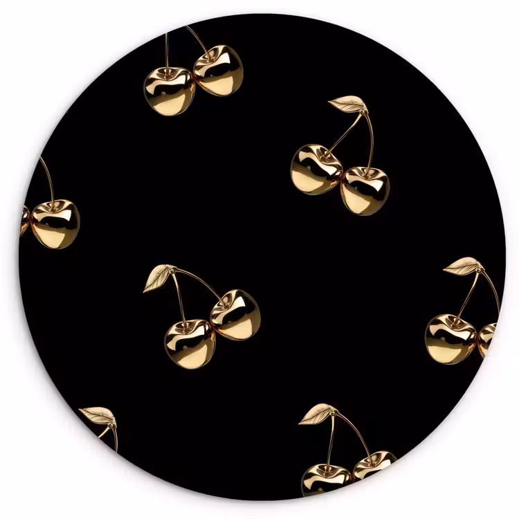 Patroon - Kersen - Goud - Chrome Wandcirkel kunststof plaat 5mm dik klein -3d