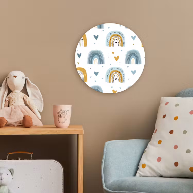 Patroon - Regenboog - Hartjes Wandcirkel kunststof plaat 5mm dik klein -tsfeer1_kind