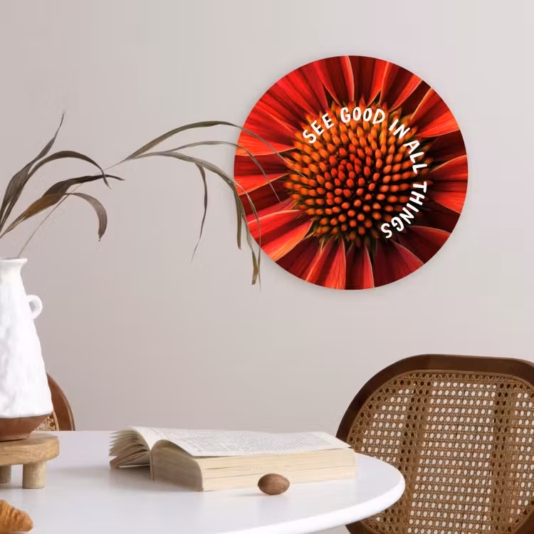 Close up - Bloem - Quote - Rood Wandcirkel kunststof plaat 5mm dik klein -sfeer4