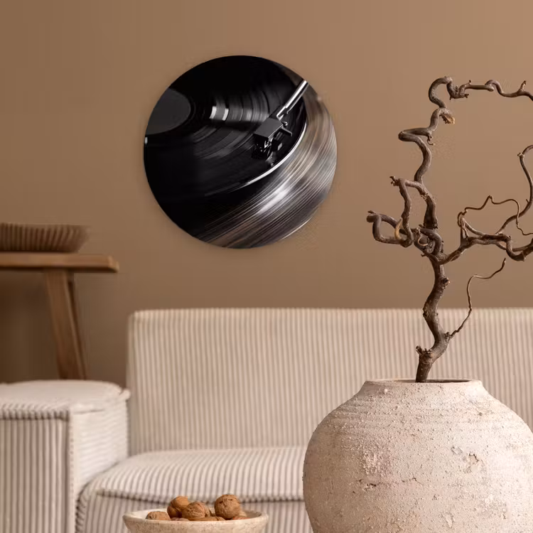 Close-up - Vinylplaat - Platenspeler - Zwart Wandcirkel kunststof plaat 5mm dik klein -sfeer1