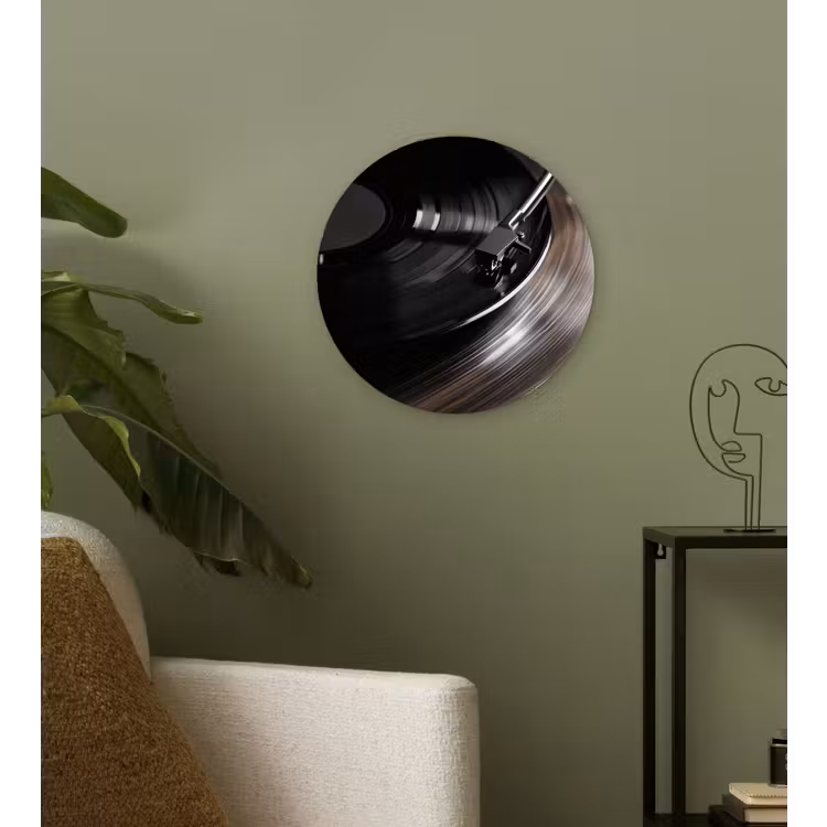 Close-up - Vinylplaat - Platenspeler - Zwart Wandcirkel kunststof plaat 5mm dik klein -sfeer3