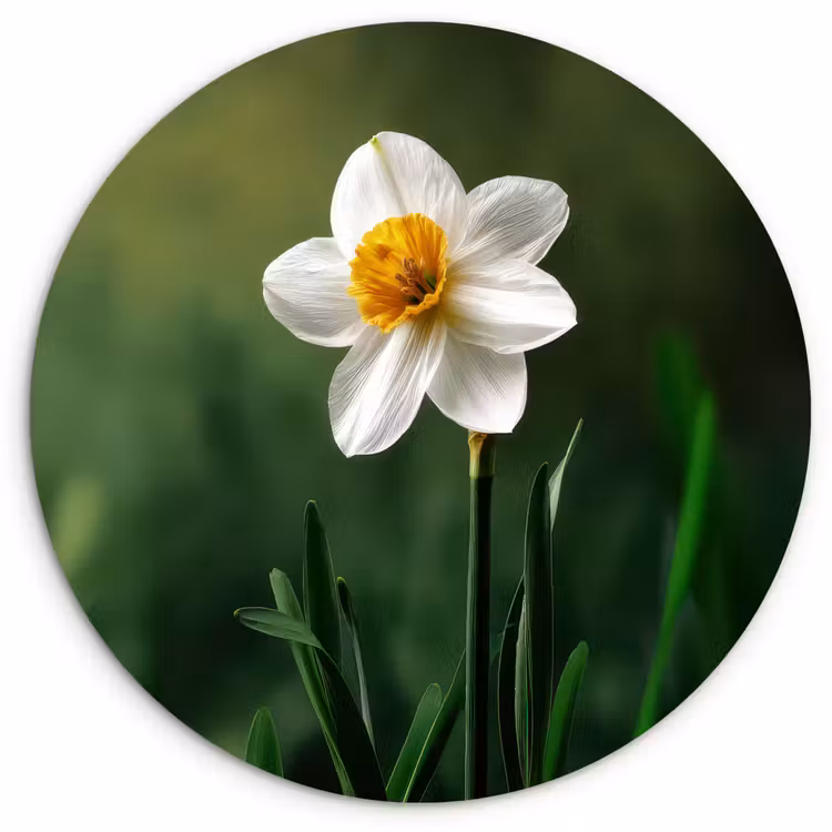 Narcis - Bloem - Wit - Grassprieten Wandcirkel kunststof plaat 5mm dik klein -3d