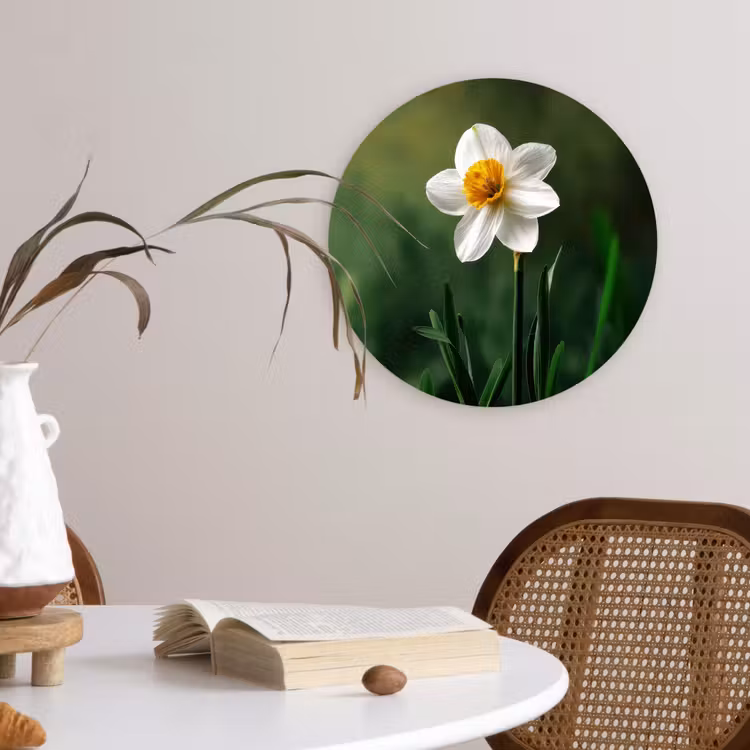 Narcis - Bloem - Wit - Grassprieten Wandcirkel kunststof plaat 5mm dik klein -sfeer4