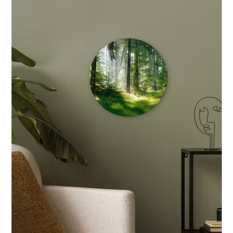 Natuur - Bomen - Bos - Groen - Zon - Gras - Planten Wandcirkel kunststof plaat 5mm dik klein -sfeer3