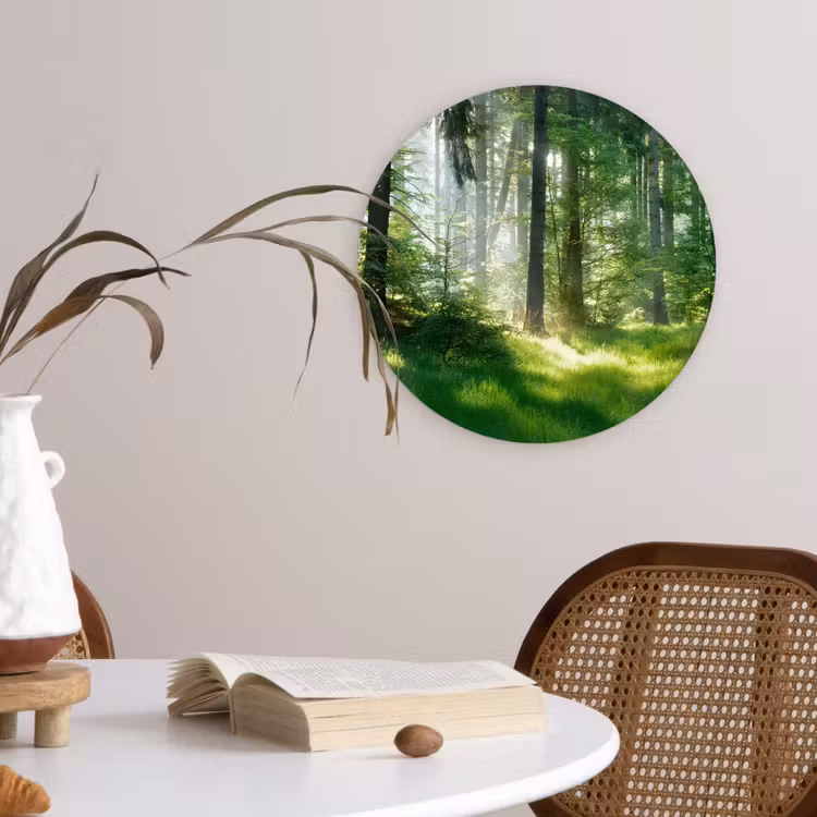 Natuur - Bomen - Bos - Groen - Zon - Gras - Planten Wandcirkel kunststof plaat 5mm dik klein -sfeer4