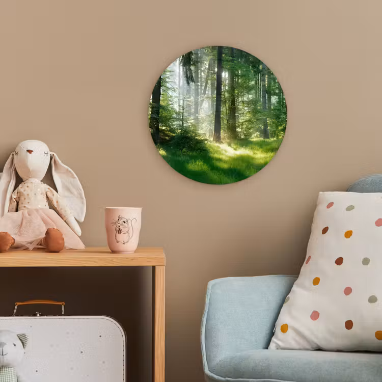 Natuur - Bomen - Bos - Groen - Zon - Gras - Planten Wandcirkel kunststof plaat 5mm dik klein -tsfeer1_kind