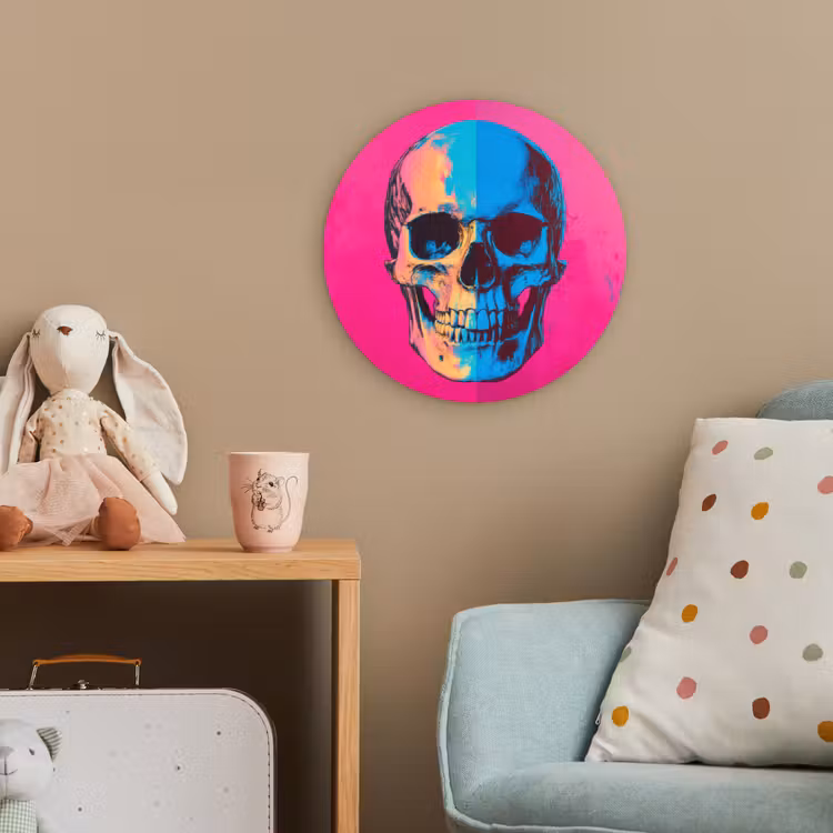 Neon - Blauw - Pop-art - Schedel Wandcirkel kunststof plaat 5mm dik klein -tsfeer1_kind