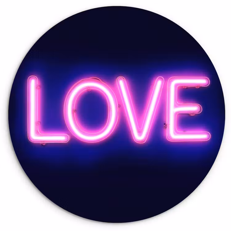Neon - Love - Valentijn Wandcirkel kunststof plaat 5mm dik klein -3d