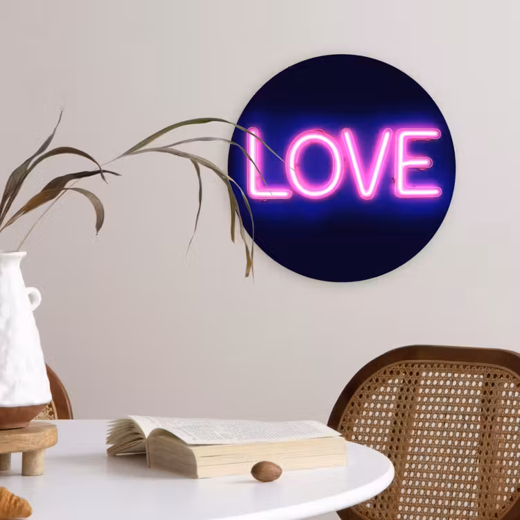 Neon - Love - Valentijn Wandcirkel kunststof plaat 5mm dik klein -sfeer4