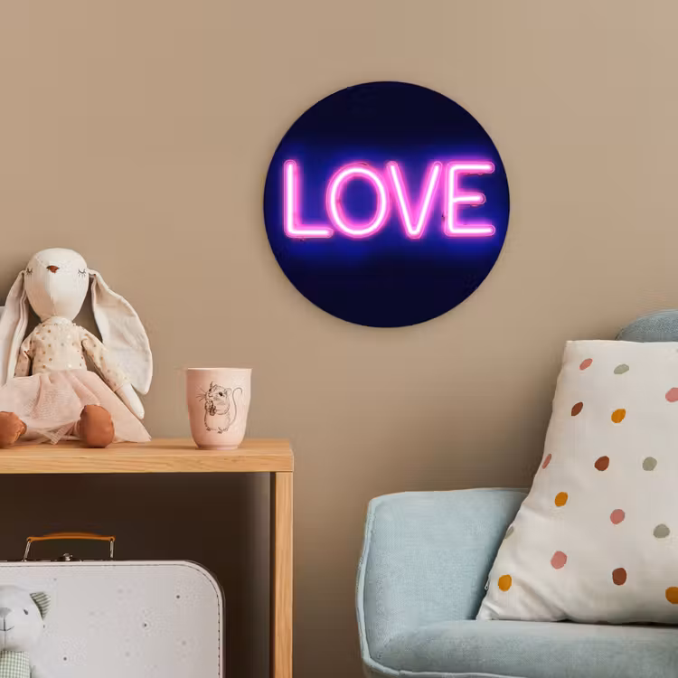 Neon - Love - Valentijn Wandcirkel kunststof plaat 5mm dik klein -tsfeer1_kind