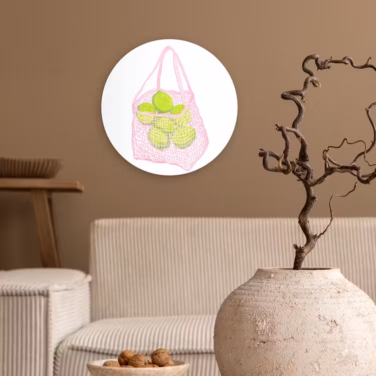 Netzakje - Roze - Illustratie - Limoenen Wandcirkel kunststof plaat 5mm dik klein -sfeer1