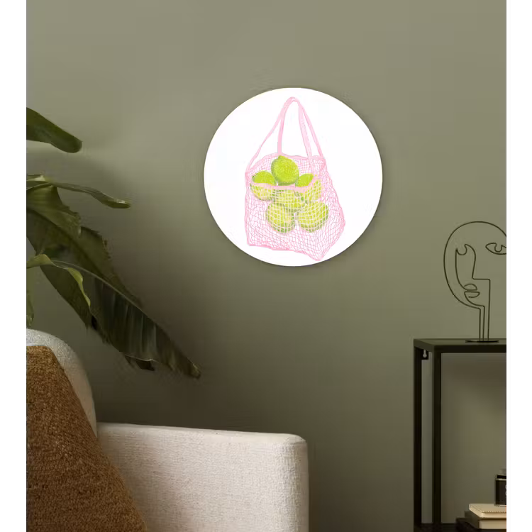 Netzakje - Roze - Illustratie - Limoenen Wandcirkel kunststof plaat 5mm dik klein -sfeer3