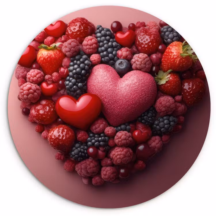 Fruit - Hartjes - Aardbeien - Frambozen - Bosbessen Wandcirkel kunststof plaat 5mm dik klein -3d