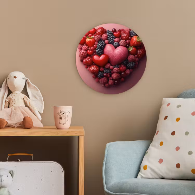 Fruit - Hartjes - Aardbeien - Frambozen - Bosbessen Wandcirkel kunststof plaat 5mm dik klein -tsfeer1_kind