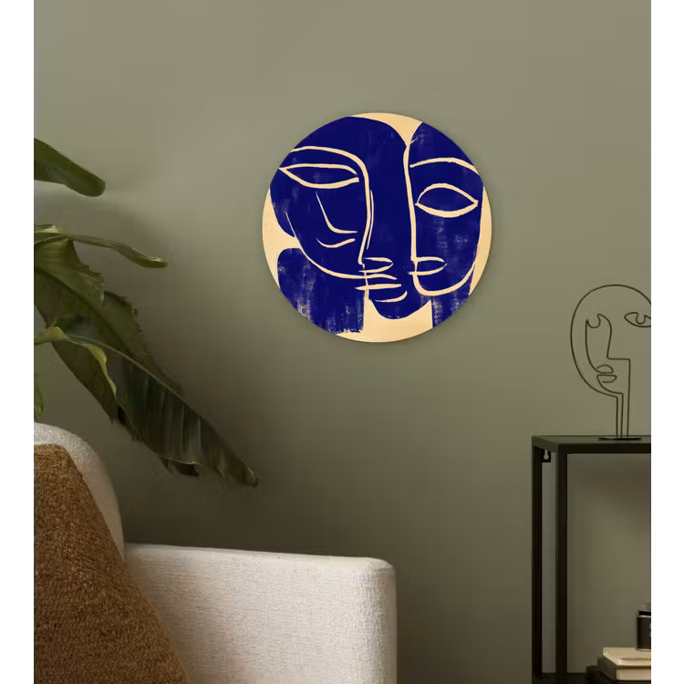 Okergeel - Blauw - Eenvoudige lijnen Wandcirkel kunststof plaat 5mm dik klein -sfeer3