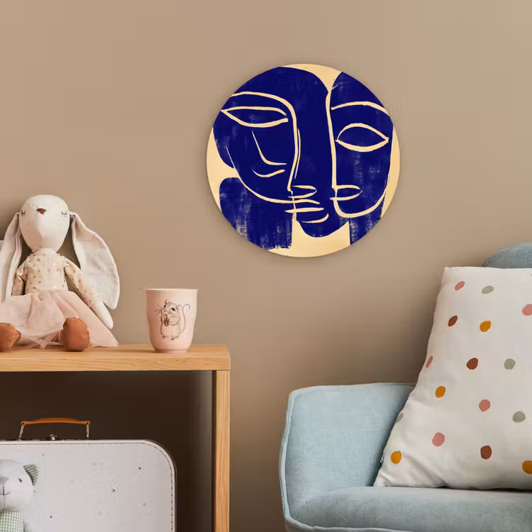 Okergeel - Blauw - Eenvoudige lijnen Wandcirkel kunststof plaat 5mm dik klein -tsfeer1_kind