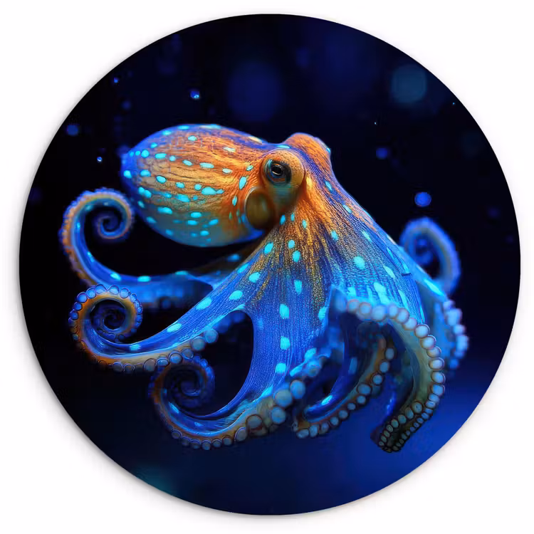 Octopus - Stippen - Blauw - Zee Wandcirkel kunststof plaat 5mm dik klein -3d