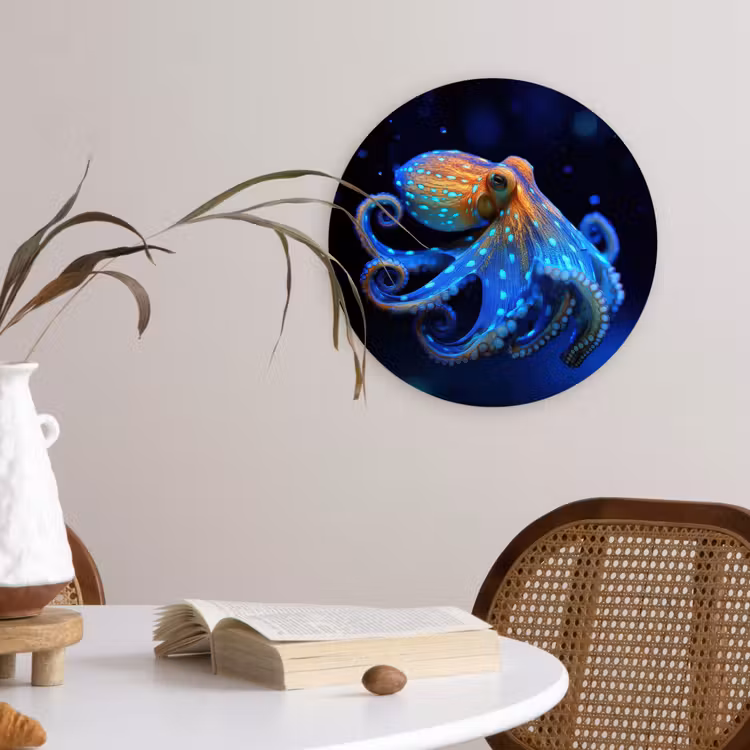 Octopus - Stippen - Blauw - Zee Wandcirkel kunststof plaat 5mm dik klein -sfeer4