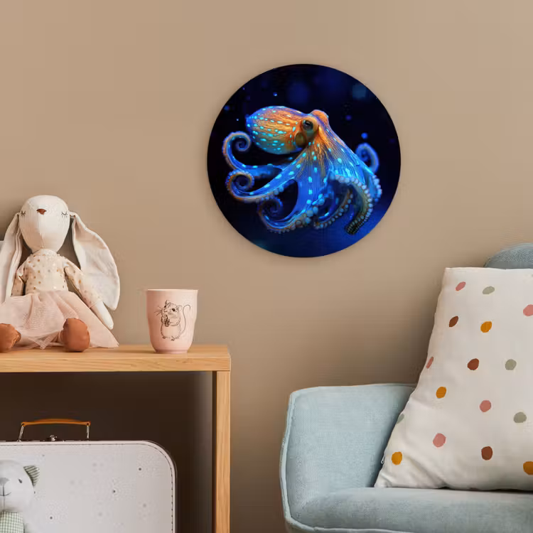 Octopus - Stippen - Blauw - Zee Wandcirkel kunststof plaat 5mm dik klein -tsfeer1_kind