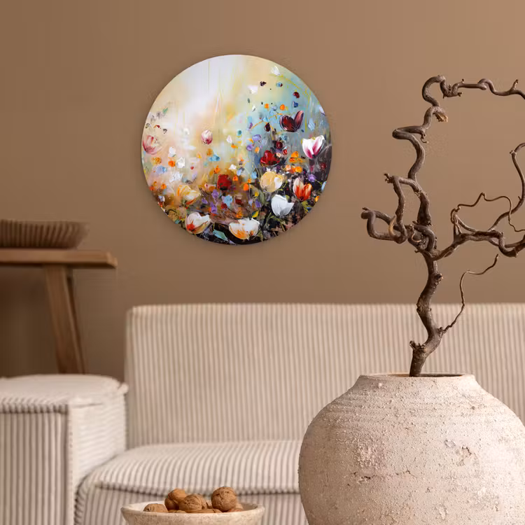 Olieverf - Bloemen - Kleurrijk - Natuur Wandcirkel kunststof plaat 5mm dik klein -sfeer1