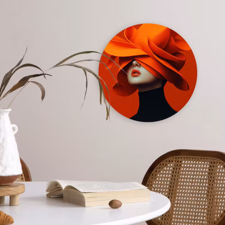 Oranje - Hoed - Vrouw Wandcirkel kunststof plaat 5mm dik klein -sfeer4