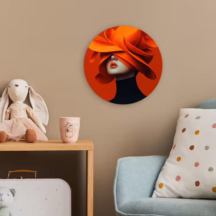 Oranje - Hoed - Vrouw Wandcirkel kunststof plaat 5mm dik klein -tsfeer1_kind