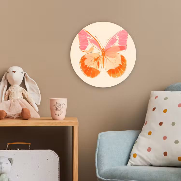 Oranje - Vlinder - Minimalistisch Wandcirkel kunststof plaat 5mm dik klein -tsfeer1_kind
