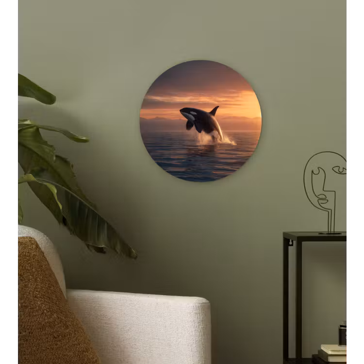Orka - Zee - Zonsondergang Wandcirkel kunststof plaat 5mm dik klein -sfeer3