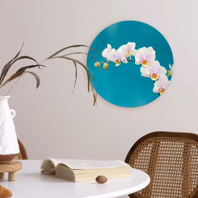 Orchidee - Bloemen - Plant - Wit - Paars Wandcirkel kunststof plaat 5mm dik klein -sfeer4