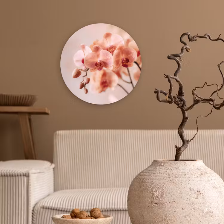 Orchidee - Bloemen - Roze - Bloemblaadjes Wandcirkel kunststof plaat 5mm dik klein -sfeer1