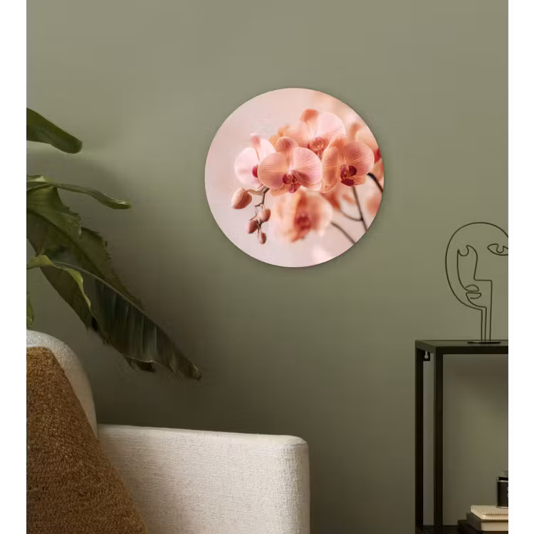 Orchidee - Bloemen - Roze - Bloemblaadjes Wandcirkel kunststof plaat 5mm dik klein -sfeer3