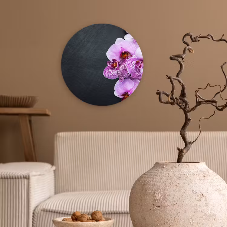 Orchidee - Bloemen - Roze - Flora Wandcirkel kunststof plaat 5mm dik klein -sfeer1