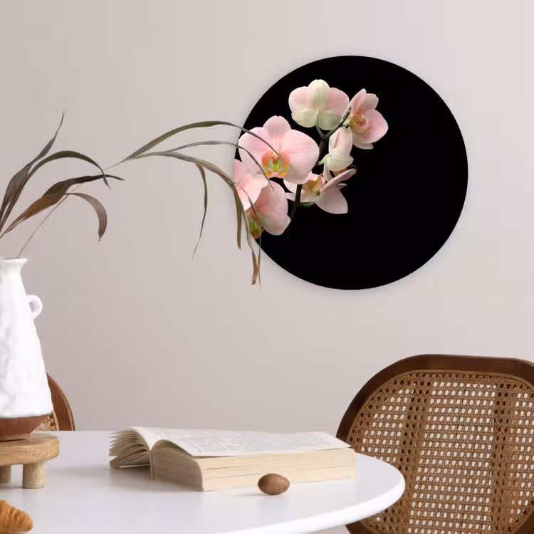Orchidee - Bloemen - Roze - Stilleven - Flora Wandcirkel kunststof plaat 5mm dik klein -sfeer4