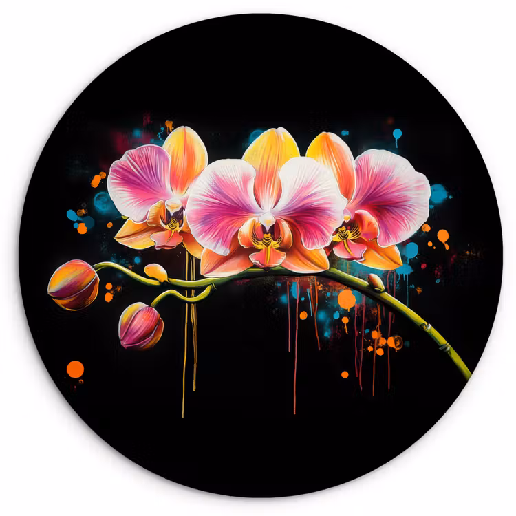 Orchidee - Graffiti - Kleurrijk - Bloemen - Abstract Wandcirkel kunststof plaat 5mm dik klein -3d