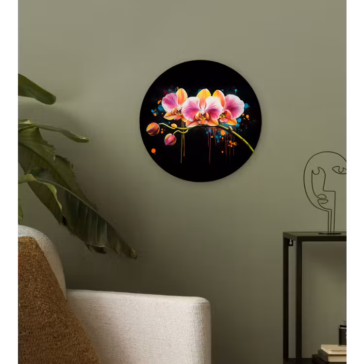 Orchidee - Graffiti - Kleurrijk - Bloemen - Abstract Wandcirkel kunststof plaat 5mm dik klein -sfeer3