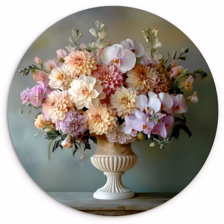 Orchidee - Boeket - Vaas - Bloemen Wandcirkel kunststof plaat 5mm dik klein -3d