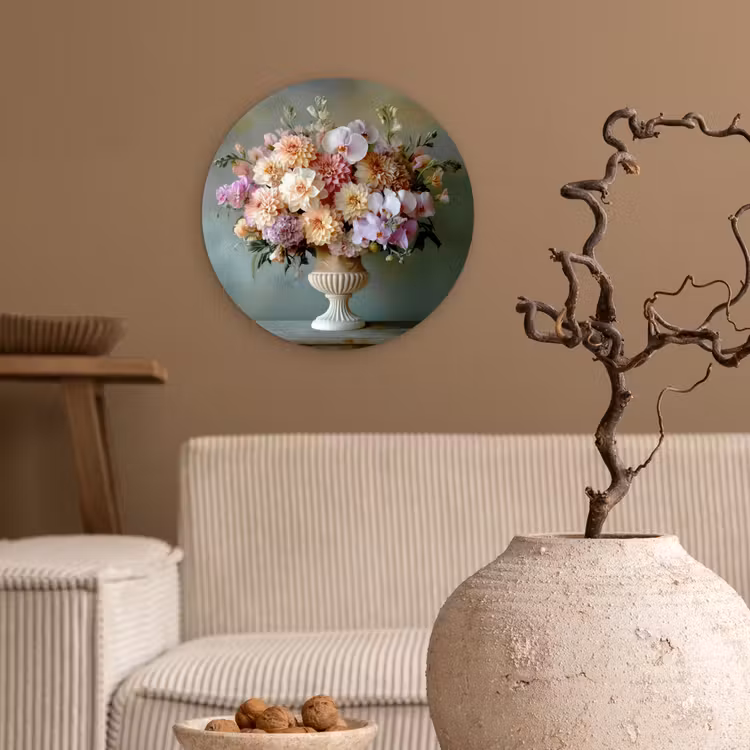 Orchidee - Boeket - Vaas - Bloemen Wandcirkel kunststof plaat 5mm dik klein -sfeer1