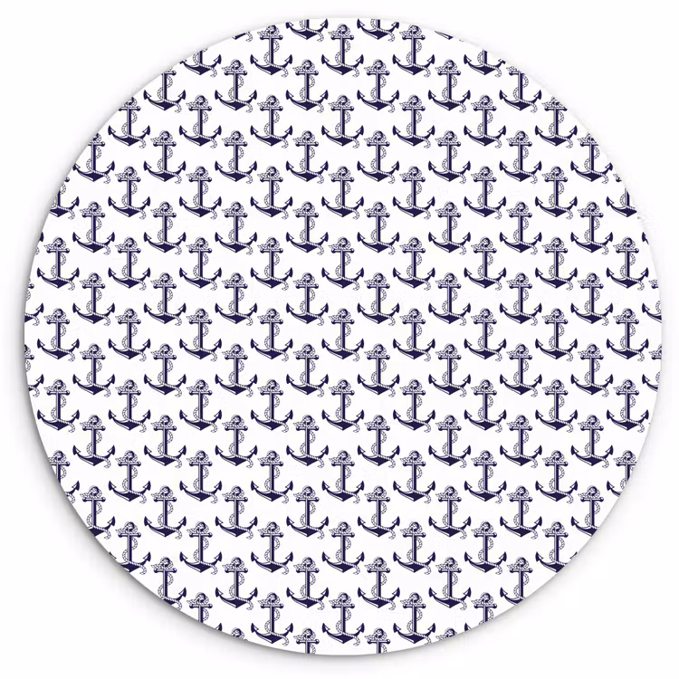 Oceaan - Anker - Blauw - Wit Wandcirkel kunststof plaat 5mm dik klein 188 -3d