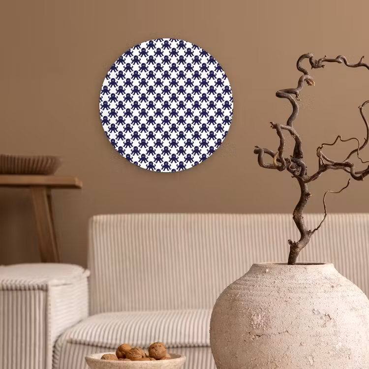 Oceaan - Octo - Blauw - Wit Wandcirkel kunststof plaat 5mm dik klein 188 -sfeer1