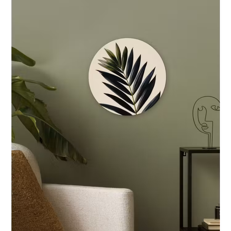 Palmblad - Donkere bladen - Subtiel Wandcirkel kunststof plaat 5mm dik klein -sfeer3